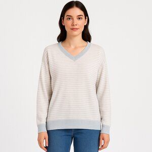 Staccato Striped V-Neck Lightweight Pullover Top Size Small